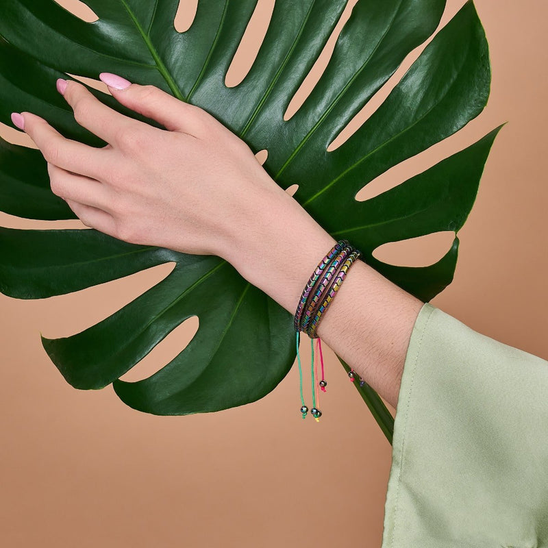 Serpentin | Regenbogen-Hämatit x Spektrum x Einhorn-Silber | Wellenarmband