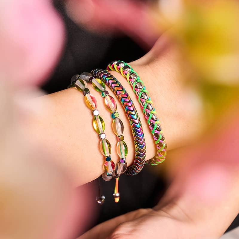 Serpentin | Regenbogen-Hämatit x Einhorn-Silber | Doppelwellen-Armband