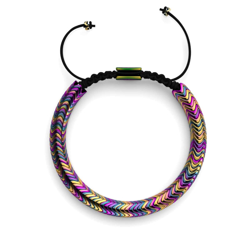 Serpentin | Regenbogen-Hämatit x Einhorn-Silber | Doppelwellen-Armband