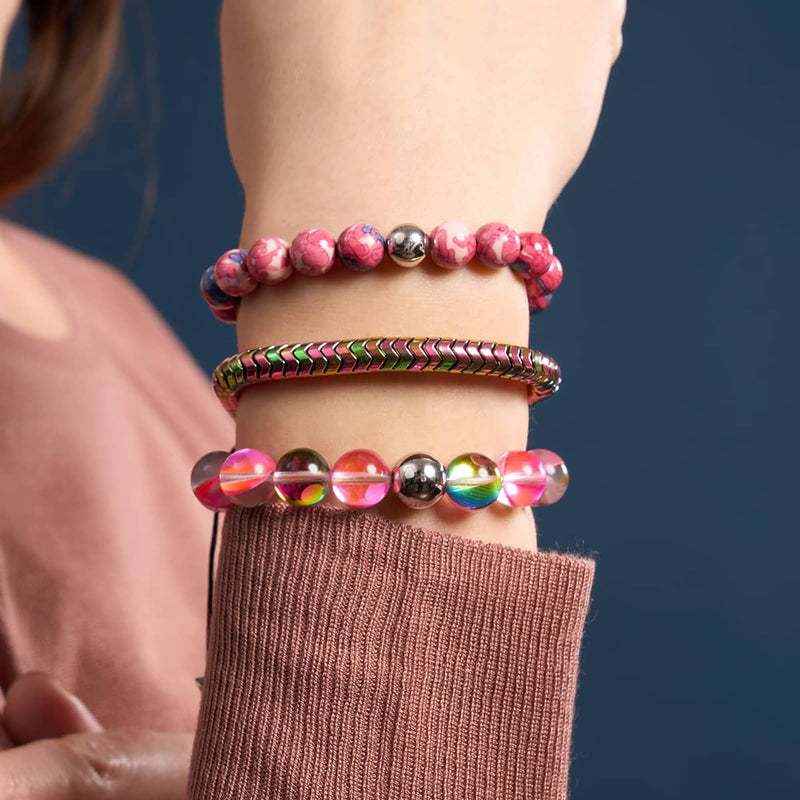 Serpentin | Regenbogen-Hämatit x Einhorn-Silber | Doppelwellen-Armband