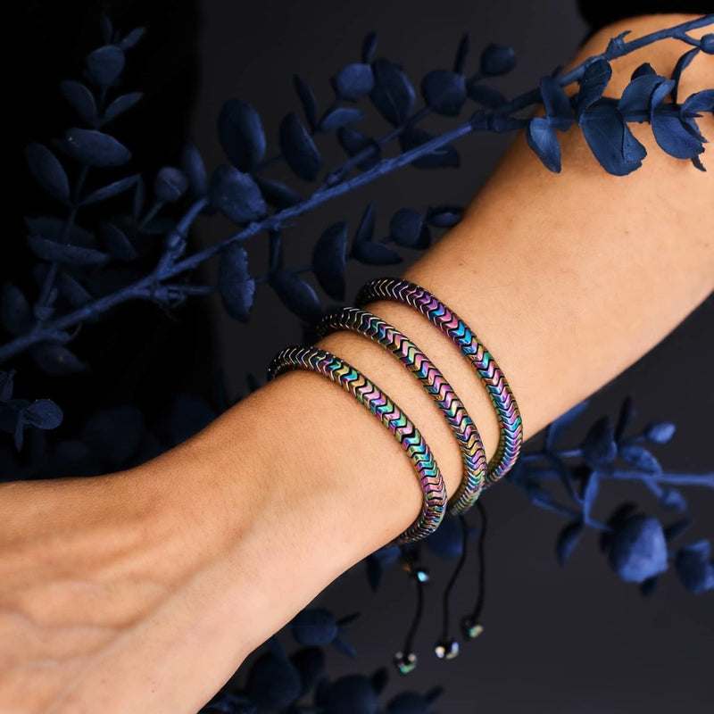 Serpentin | Regenbogen-Hämatit x Einhorn-Silber | Doppelwellen-Armband