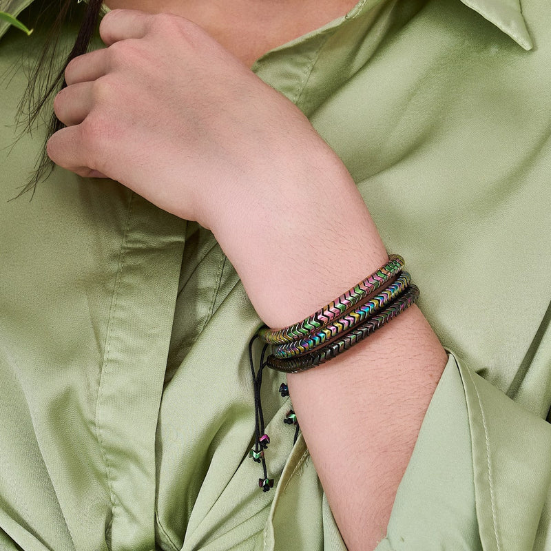 Serpentin | Einhorn Gold Hämatit x Einhorn Silber | Doppeltes Wellenarmband