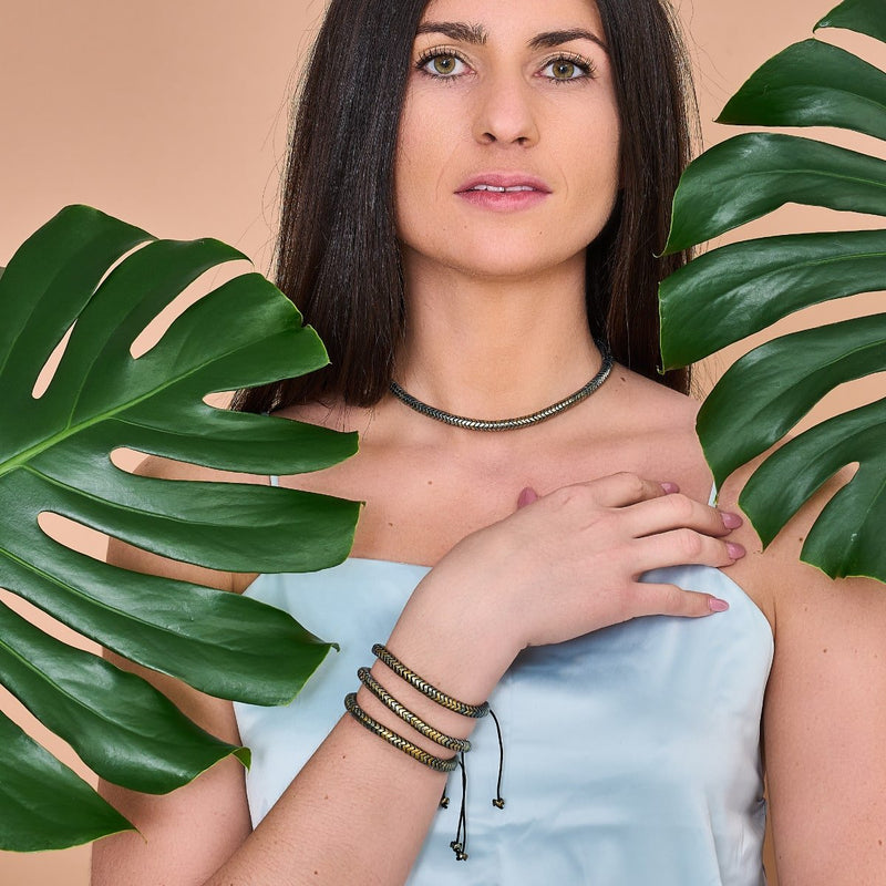 Serpentin | Bronze Hämatit x Rotguss | Doppelwellen-Halskette