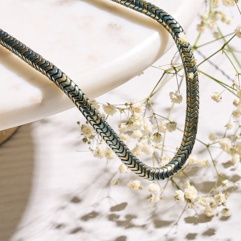 Serpentin | Bronze Hämatit x Rotguss | Doppelwellen-Halskette