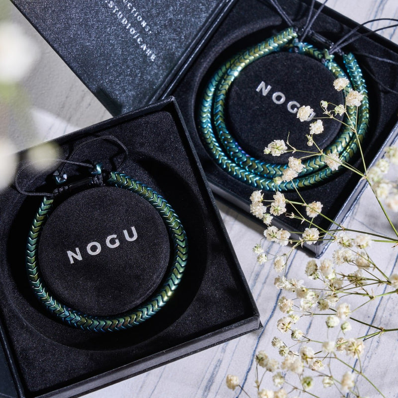 Serpentin | Smaragd-Hämatit x Rotguss | Doppelwellen-Halskette