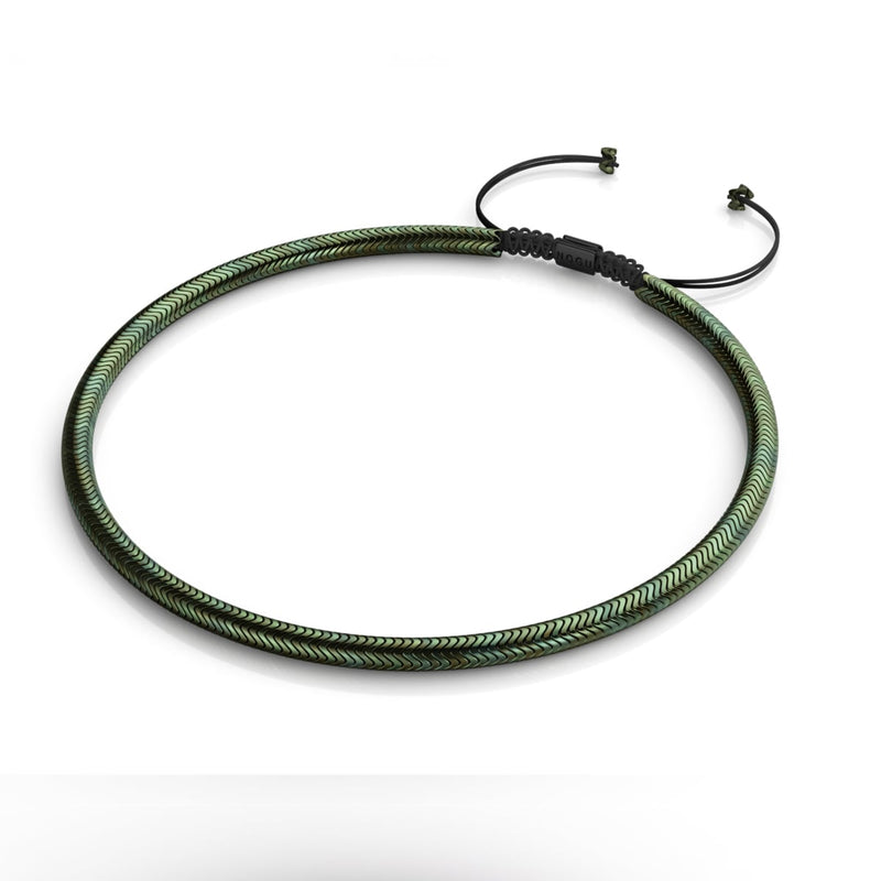 Serpentin | Smaragd-Hämatit x Rotguss | Doppelwellen-Halskette