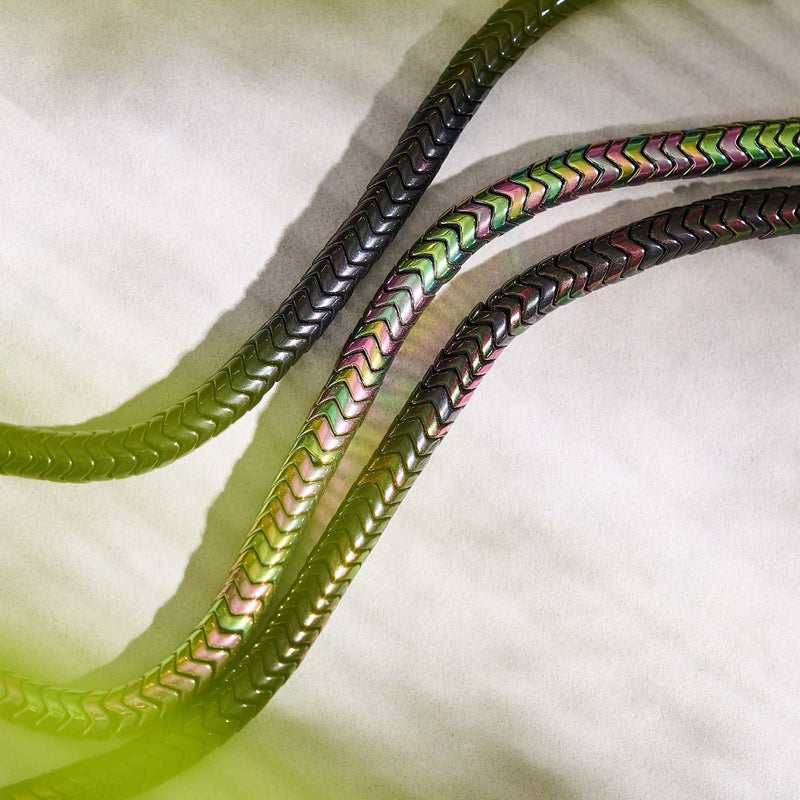 Serpentin | Regenbogenfinsternis Hämatit x Rotguss | Doppelwellen-Halskette