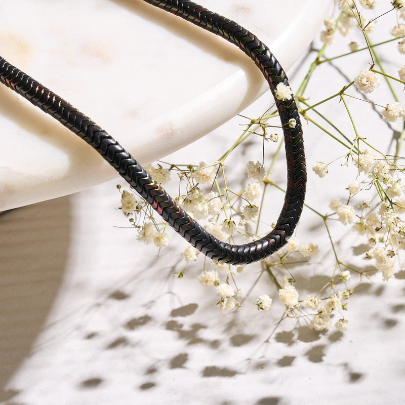 Serpentin | Regenbogenfinsternis Hämatit x Rotguss | Doppelwellen-Halskette