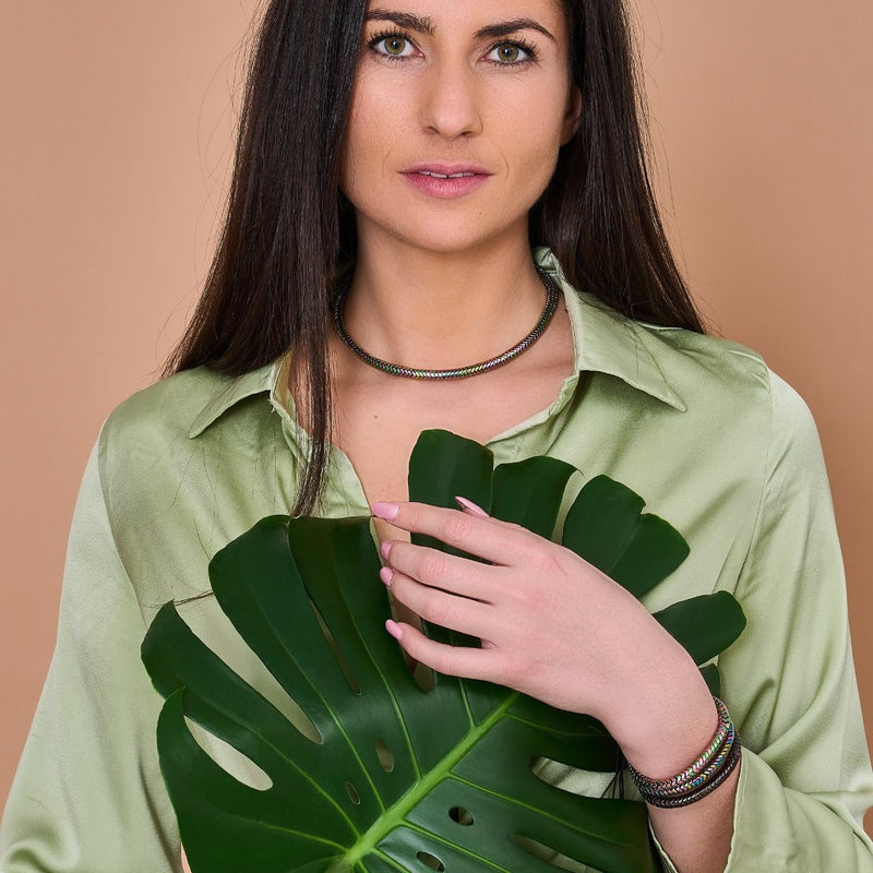 Serpentin | Einhorn Gold Hämatit x Einhorn Silber | Doppelwellen-Halskette