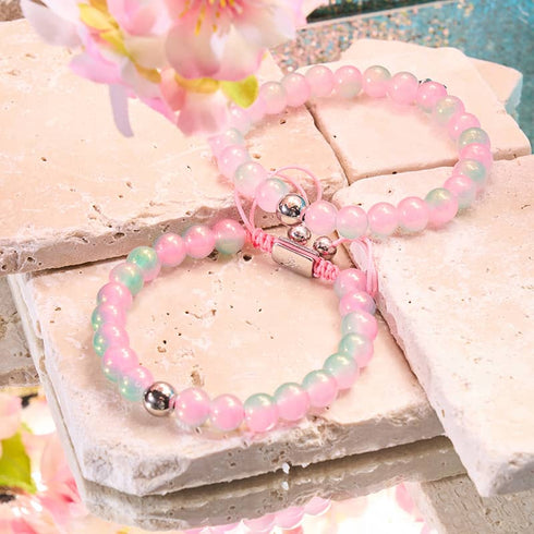 Geschnittene Melone | Schimmerndes Glas | Makramee-Armband