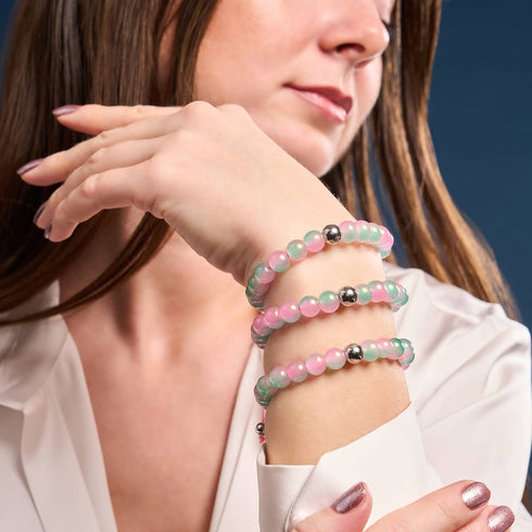 Geschnittene Melone | Schimmerndes Glas | Makramee-Armband