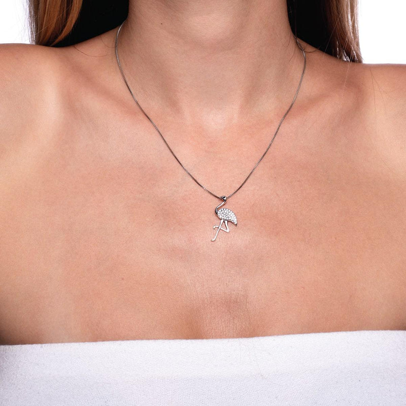 Aruba | 925 Sterling Silber | Kristall Flamingo Unendlichkeitsverschluss Halskette