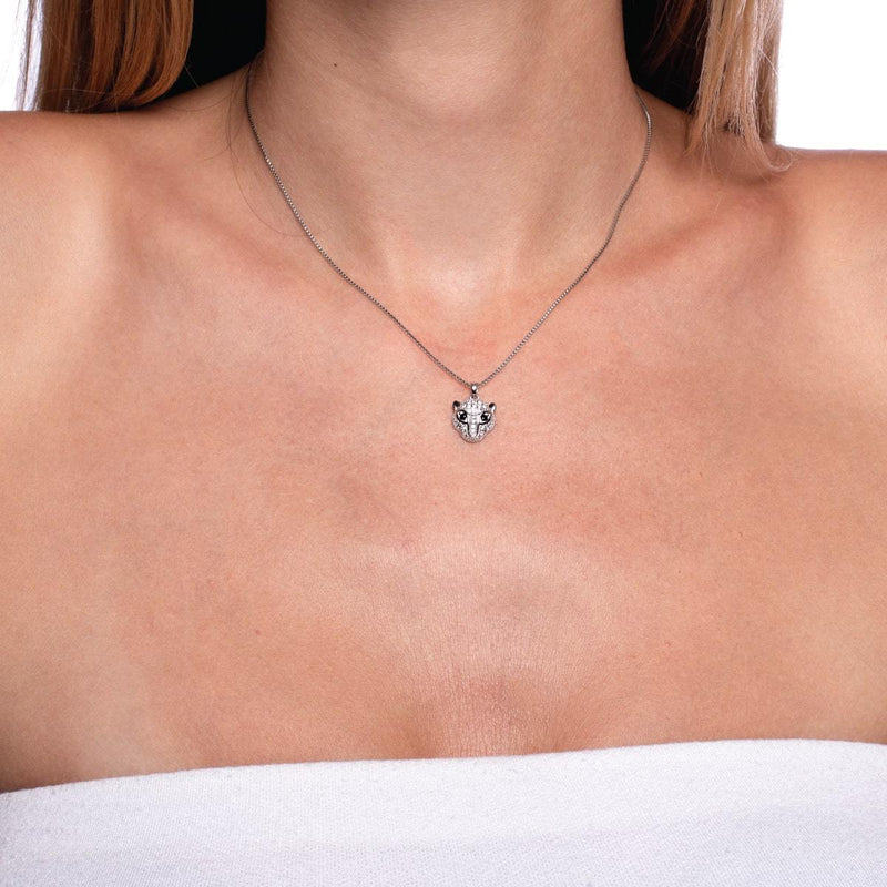 Wild | 925 Sterling Silber | Halskette mit Kristallkatze und Unendlichkeitsverschluss