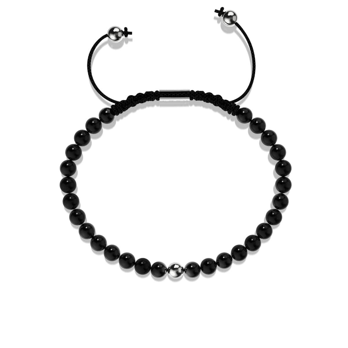 Onyx | 925er Sterlingsilber | Makramee-Armband mit Fokus-Edelstein