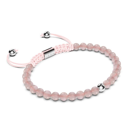 Rosenquarz | 925er Sterlingsilber | Makramee-Armband mit Fokus-Edelstein