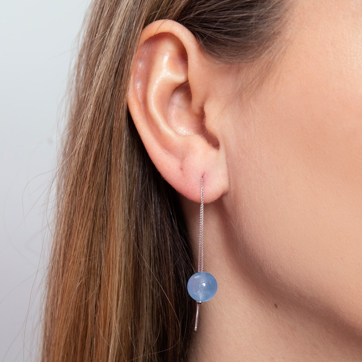 Aquamarin | 925er Sterlingsilber | Edelsteinketten-Tropfenfädler-Ohrringe