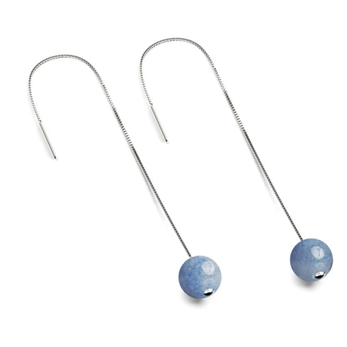 Blauer Aventurin | 925er Sterlingsilber | Edelsteinketten-Tropfenfädler-Ohrringe