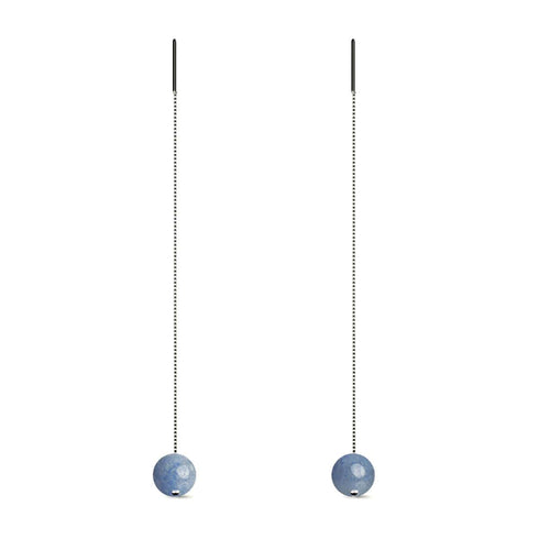 Blauer Aventurin | 925er Sterlingsilber | Edelsteinketten-Tropfenfädler-Ohrringe