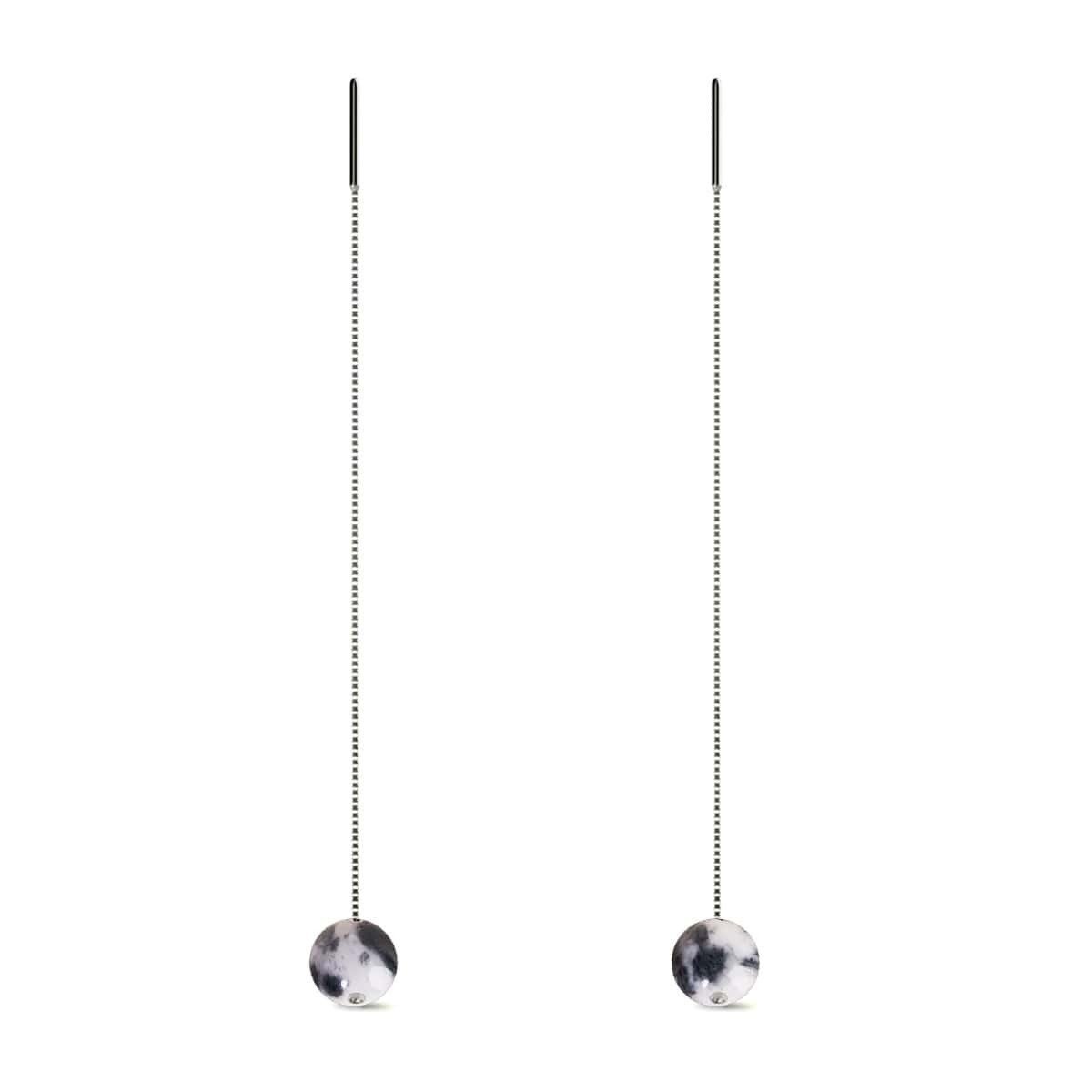 Dalmatiner-Jade | 925er Sterlingsilber | Tropfen-Ohrringe mit Edelsteinkette