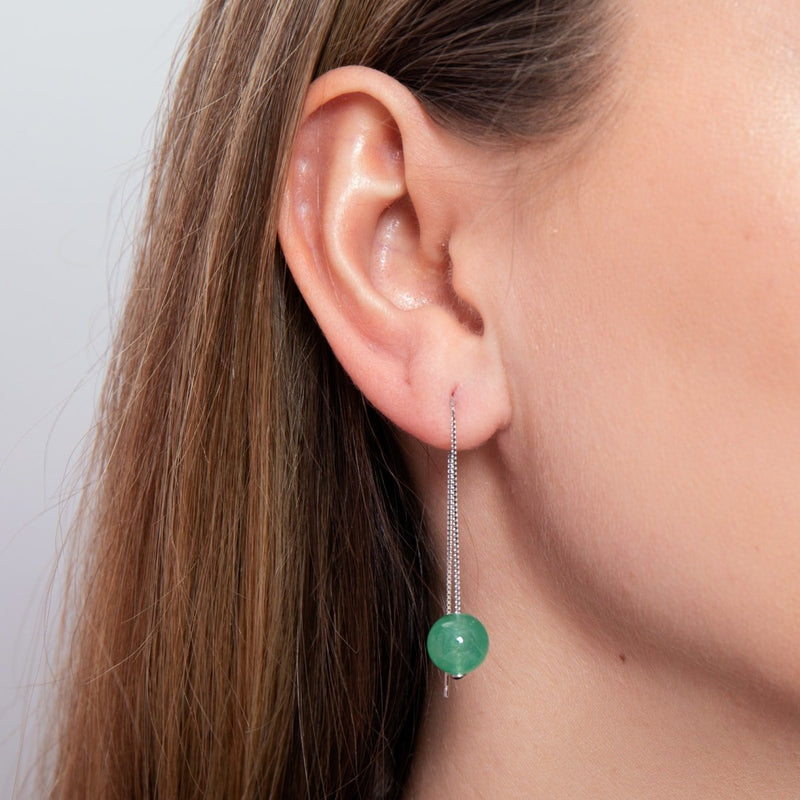 Grüne Jade | 925er Sterlingsilber | Edelsteinketten-Tropfenfädler-Ohrringe