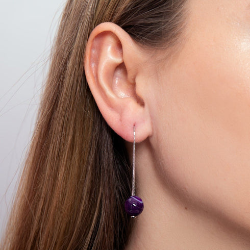 Lila Linie Facettierter Achat | 925 Sterling Silber | Edelsteinkette Tropfenfädler Ohrringe