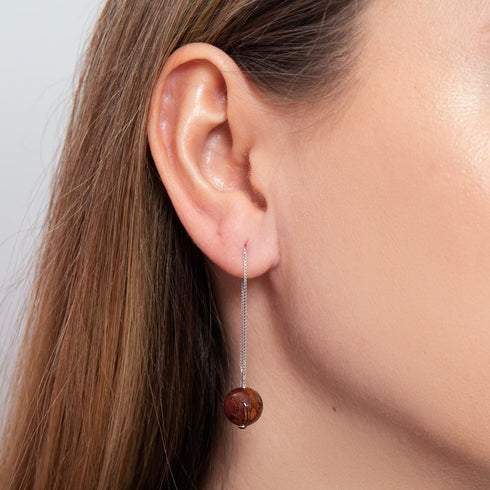 Roter Picasso-Jaspis | 925er Sterlingsilber | Edelstein-Ketten-Tropfen-Einfädler-Ohrringe