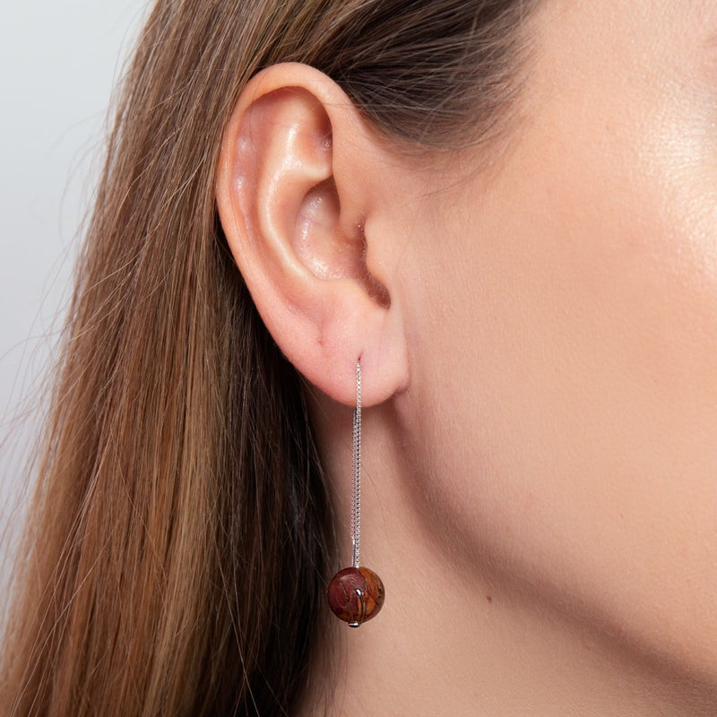 Roter Picasso-Jaspis | 925er Sterlingsilber | Edelstein-Ketten-Tropfen-Einfädler-Ohrringe