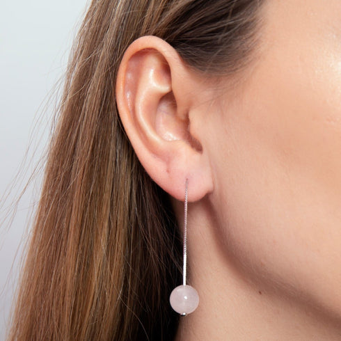 Rosenquarz | 925er Sterlingsilber | Edelstein-Ohrringe mit Kettentropfen