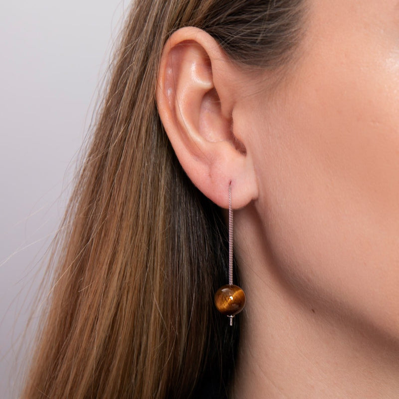 Tigerauge | 925er Sterlingsilber | Edelstein-Ohrringe mit Kettentropfen