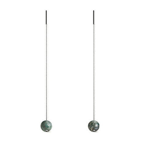 Baumachat | 925er Sterlingsilber | Edelstein-Ohrringe mit Kettentropfen