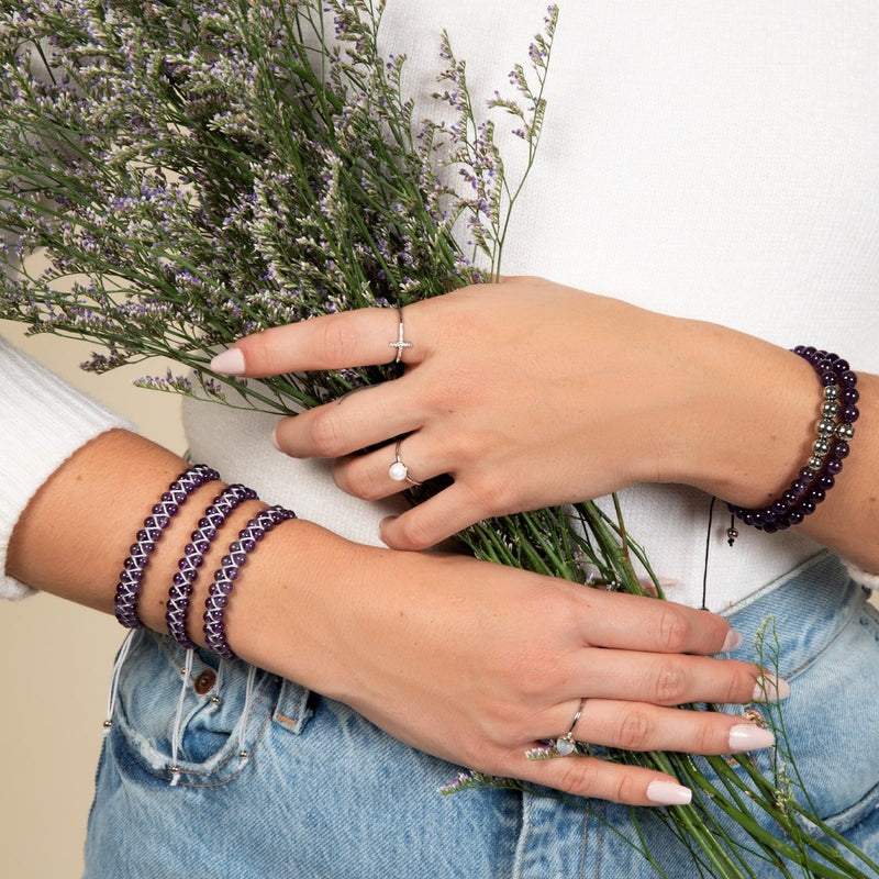 Amethyst | 925er Sterlingsilber | Heilstein-Perlenarmband