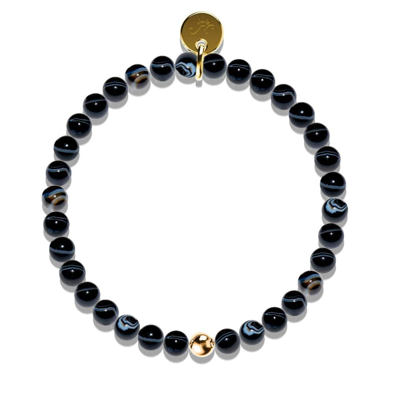 Schwarzer Linienachat | 925er Sterlinggold Vermeil | Heilsteinperlenarmband