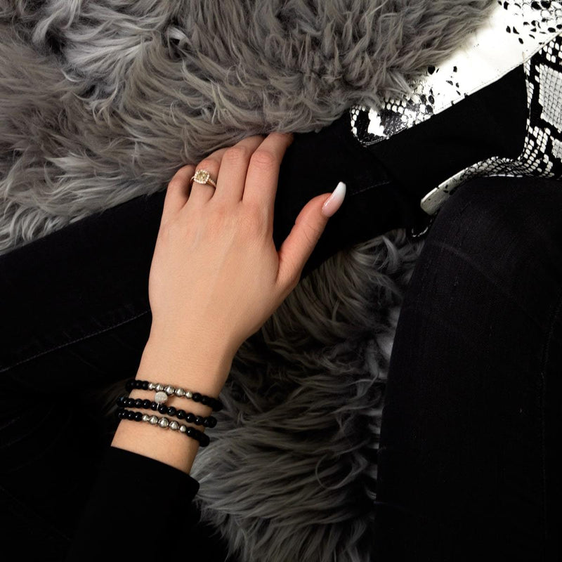 Schwarzer Linienachat | 925er Sterlingsilber | Heilsteinperlenarmband