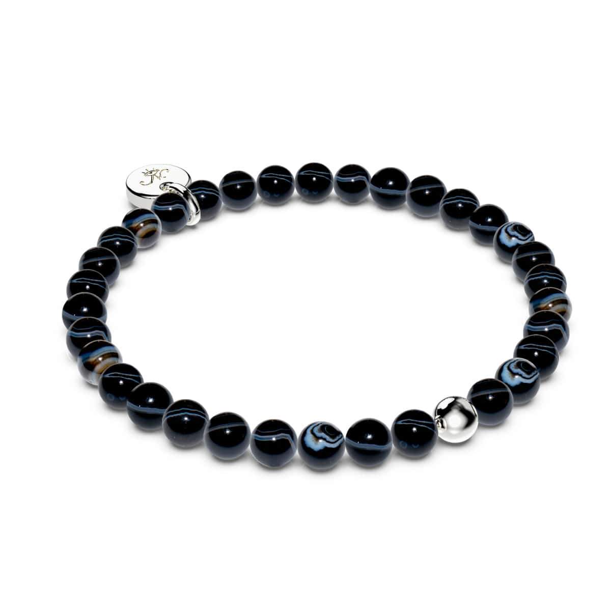 Schwarzer Linienachat | 925er Sterlingsilber | Heilsteinperlenarmband