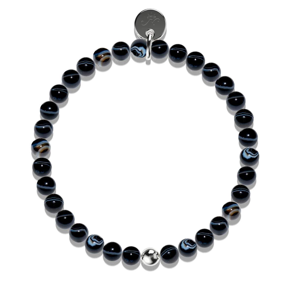 Schwarzer Linienachat | 925er Sterlingsilber | Heilsteinperlenarmband