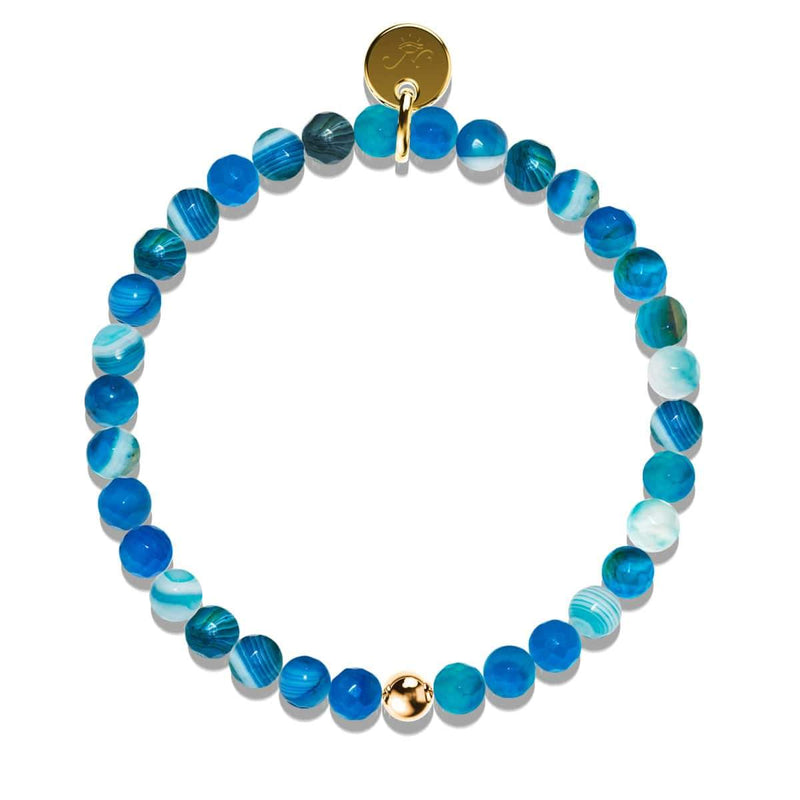 Blauer Linien-Achat | 925er Sterling-Gold-Vermeil | Heilendes Edelstein-Perlenarmband