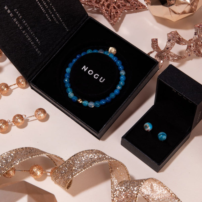 Blauer Linien-Achat | 925er Sterling-Gold-Vermeil | Heilendes Edelstein-Perlenarmband