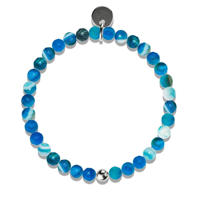Blauer Linien-Achat | 925er Sterlingsilber | Heilendes Edelsteinperlenarmband