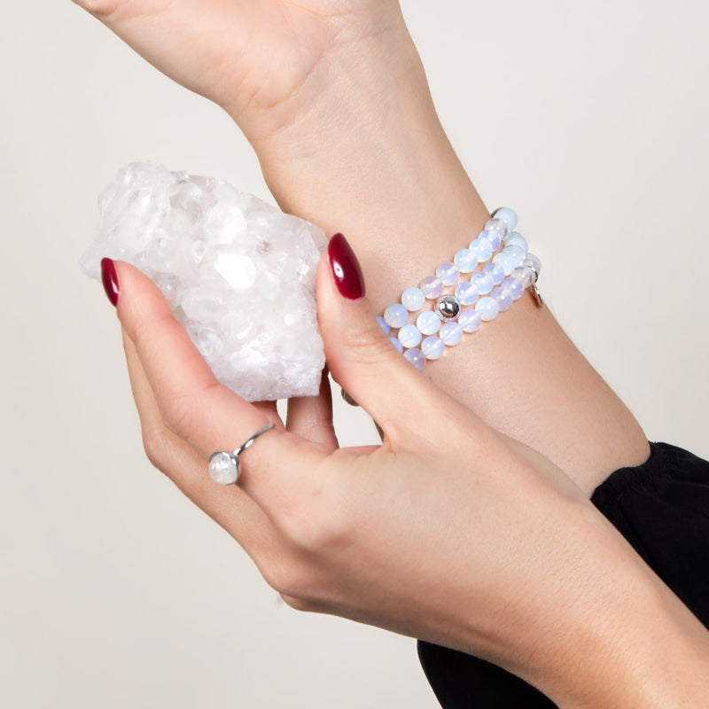 Opal-Mondstein | 925er Sterlingsilber | Heilstein-Perlenarmband