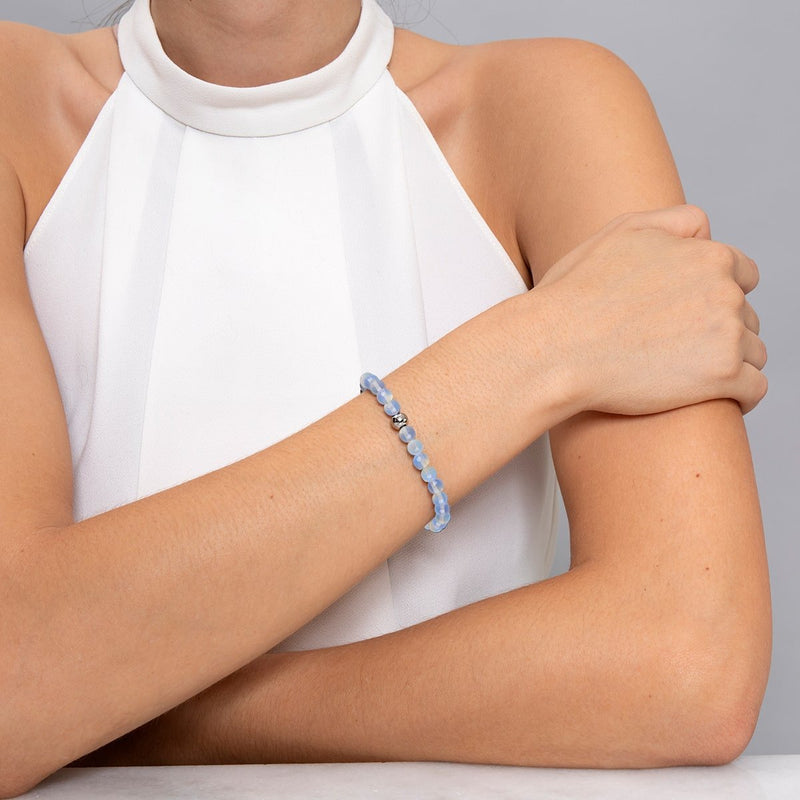 Opal-Mondstein | 925er Sterlingsilber | Heilstein-Perlenarmband