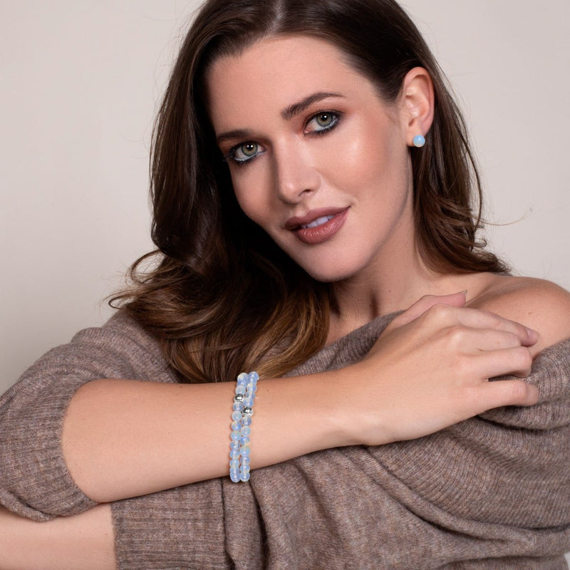 Opal-Mondstein | 925er Sterlingsilber | Heilstein-Perlenarmband