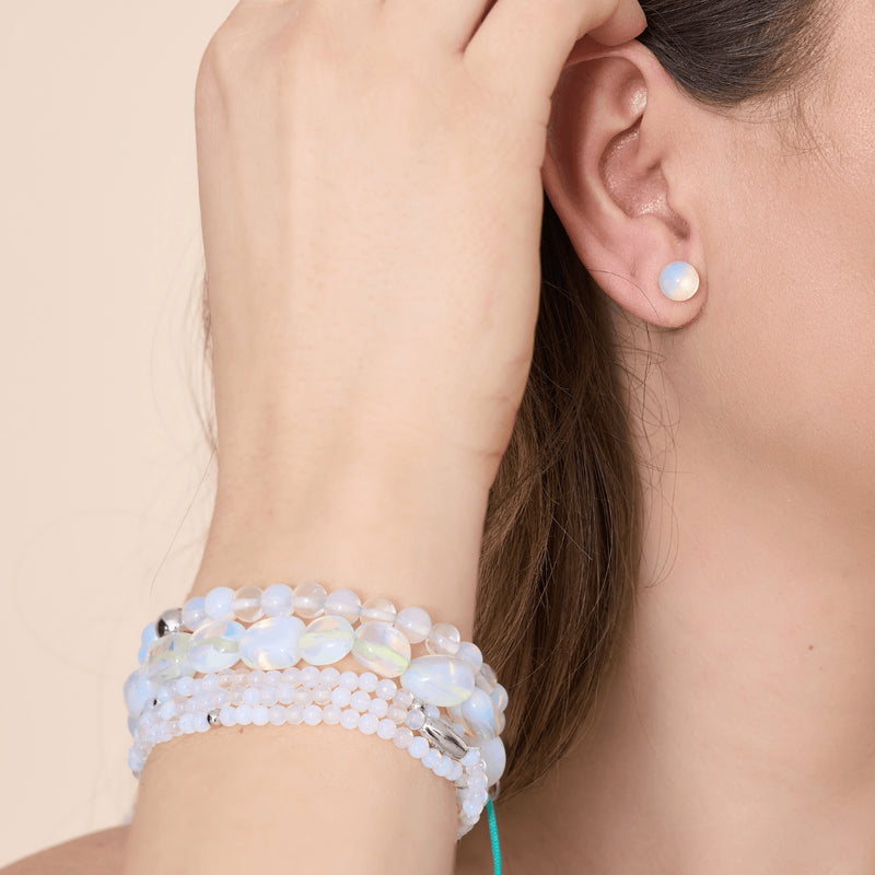 Opal-Mondstein | 925er Sterlingsilber | Heilstein-Perlenarmband