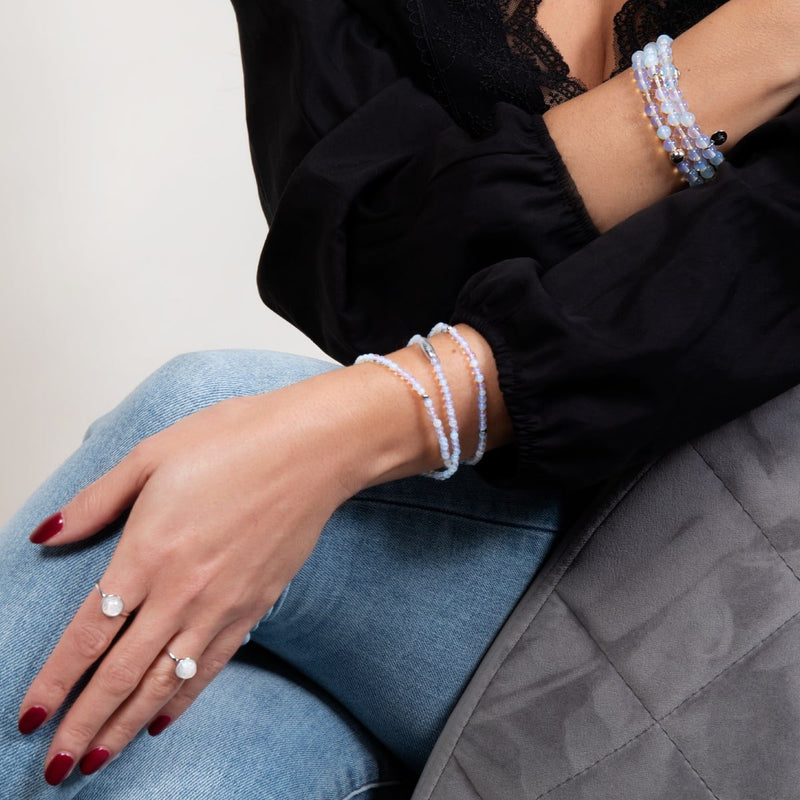 Opal-Mondstein | 925er Sterlingsilber | Heilstein-Perlenarmband