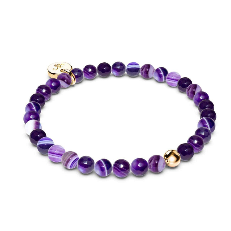 Lila Linien-Achat | 925er Sterling-Gold-Vermeil | Heilendes Edelstein-Perlenarmband