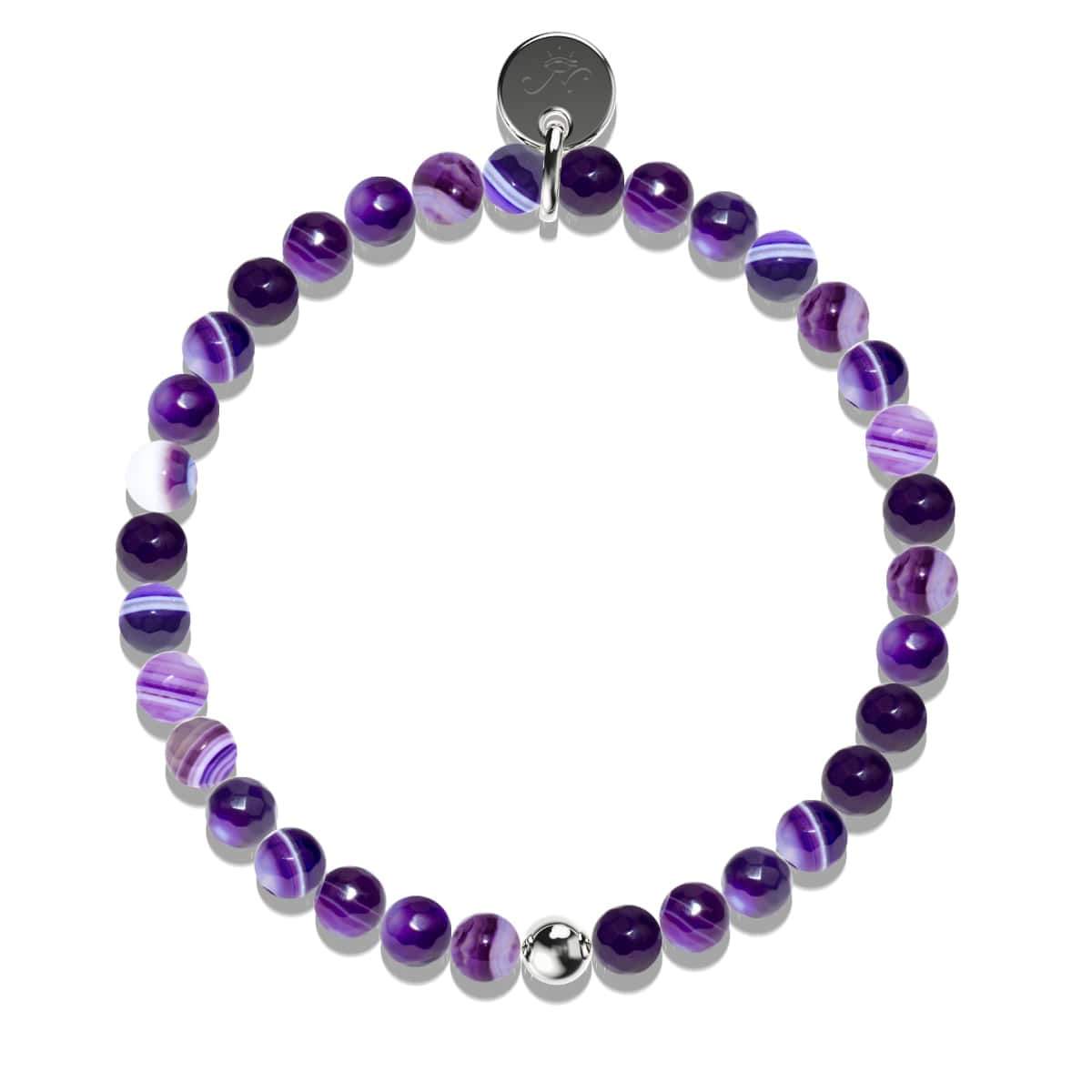 Lila Linien-Achat | 925er Sterlingsilber | Heilstein-Perlenarmband