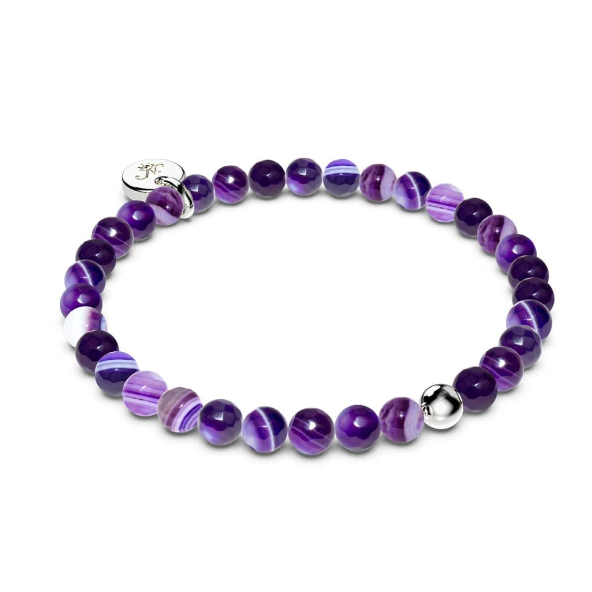 Lila Linien-Achat | 925er Sterlingsilber | Heilstein-Perlenarmband