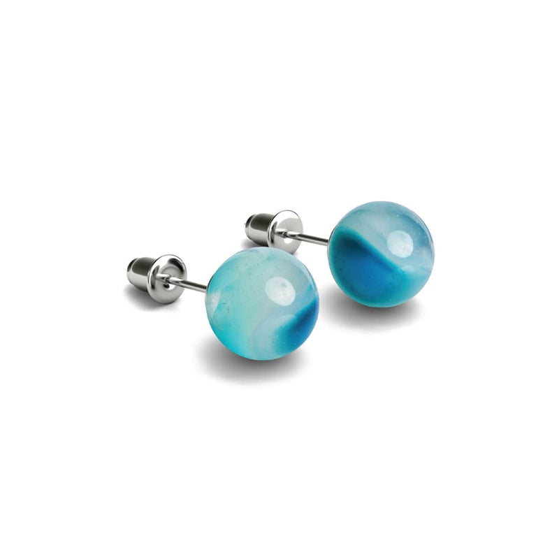 Blauer Linienachat | 925er Sterlingsilber | Edelstein-Ohrstecker
