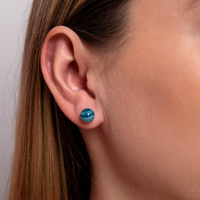 Blauer Linienachat | 925er Sterlingsilber | Edelstein-Ohrstecker