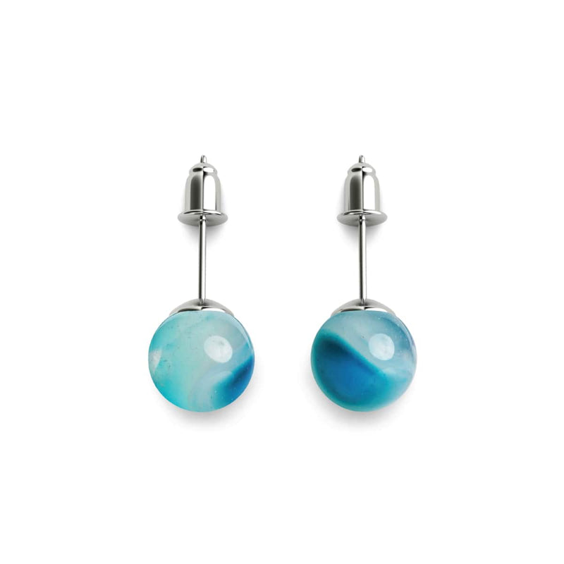 Blauer Linienachat | 925er Sterlingsilber | Edelstein-Ohrstecker
