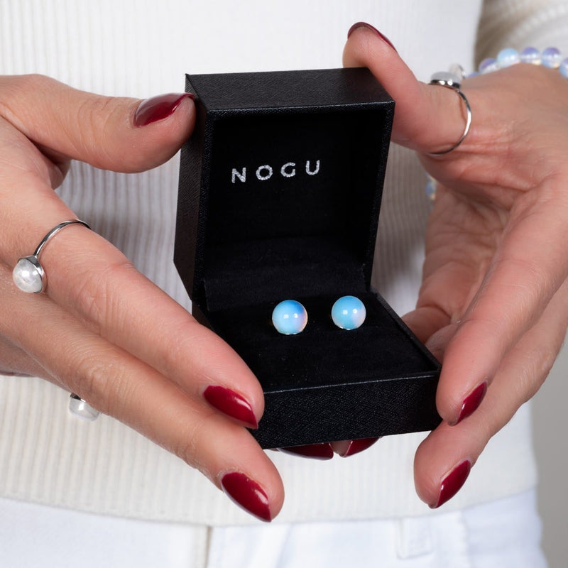 Opal-Mondstein | 925er Sterlingsilber | Edelstein-Ohrstecker